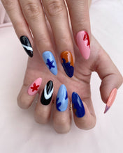 Load image into Gallery viewer, Hand-Painted Mermaid’s Cocoon Almond Shaped Nails with Sticky Tabs &amp; Kit Y084