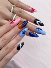Load image into Gallery viewer, Hand-Painted Mermaid’s Cocoon Almond Shaped Nails with Sticky Tabs &amp; Kit Y084