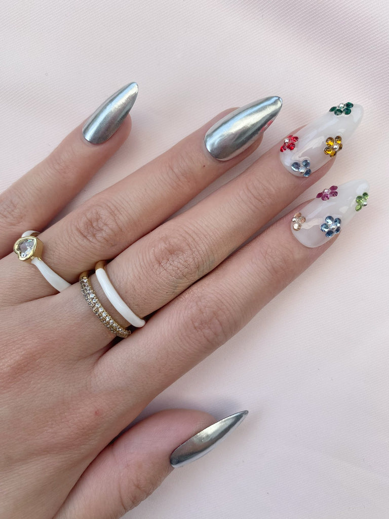 Hand-Painted Glitter Galaxy Almond Shaped Nails with Sticky Tabs & Kit A123