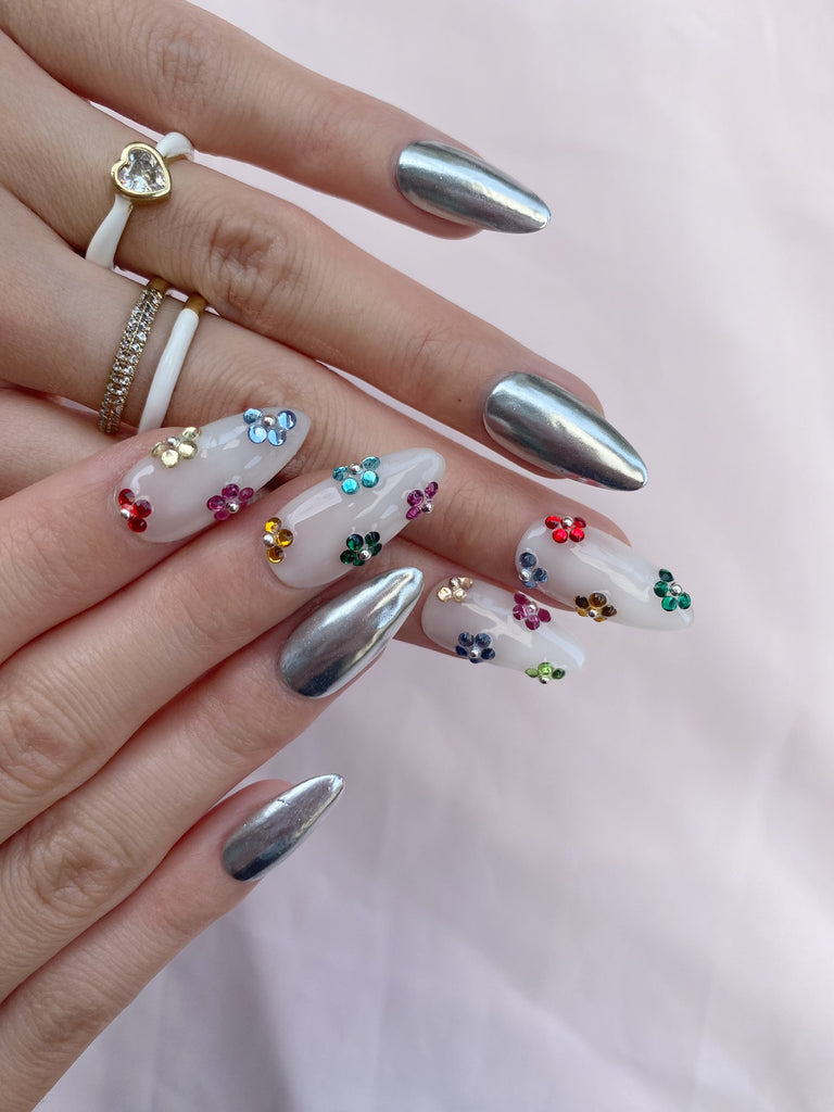 Hand-Painted Glitter Galaxy Almond Shaped Nails with Sticky Tabs & Kit A123