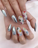 Hand-Painted Glitter Galaxy Almond Shaped Nails with Sticky Tabs & Kit A123