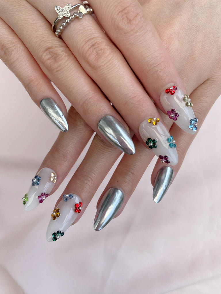 Hand-Painted Glitter Galaxy Almond Shaped Nails with Sticky Tabs & Kit A123
