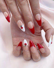 Load image into Gallery viewer, Hand-Painted Cherry Fiz Almond Shaped Nails with Sticky Tabs &amp; Kit A126