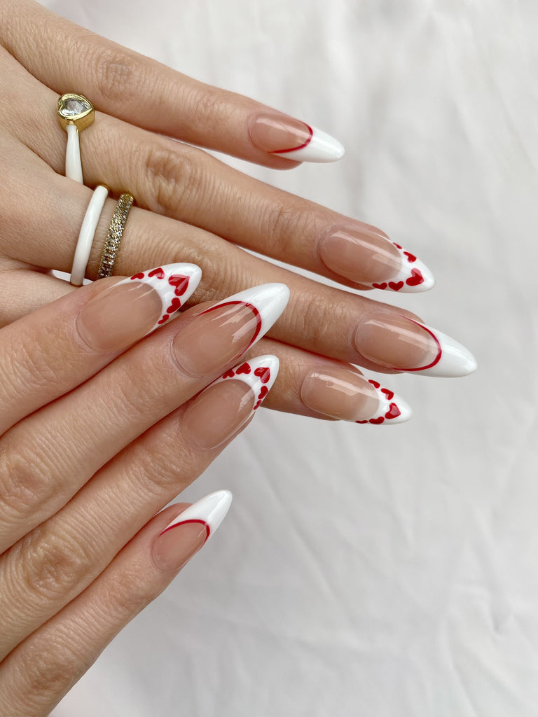 Hand-Painted Love Bubbles Almond Shaped Nails with Sticky Tabs & Kit A112