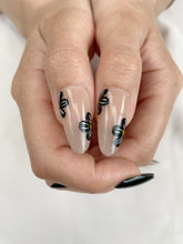 Load image into Gallery viewer, Hand-Painted Black Lotus Almond Shaped Nails with Sticky Tabs &amp; Kit A074