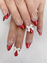 Load image into Gallery viewer, Hand-Painted Pearl Whisper Almond Shaped Nails with Sticky Tabs &amp; Kit A136