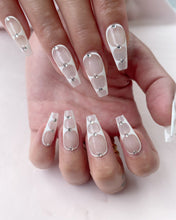 Load image into Gallery viewer, Hand-Painted Arctic Veil Coffin Press-On Nails with Sticky Tabs &amp; Kit A072