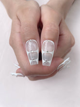 Load image into Gallery viewer, Hand-Painted Arctic Veil Coffin Press-On Nails with Sticky Tabs &amp; Kit A072