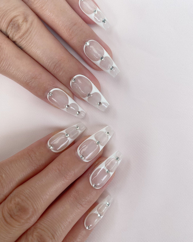 Hand-Painted Arctic Veil Coffin Press-On Nails with Sticky Tabs & Kit A072