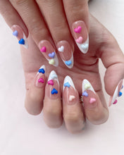 Load image into Gallery viewer, Hand-Painted Candy Hearts Almond Shaped Nails with Sticky Tabs &amp; Kit A120