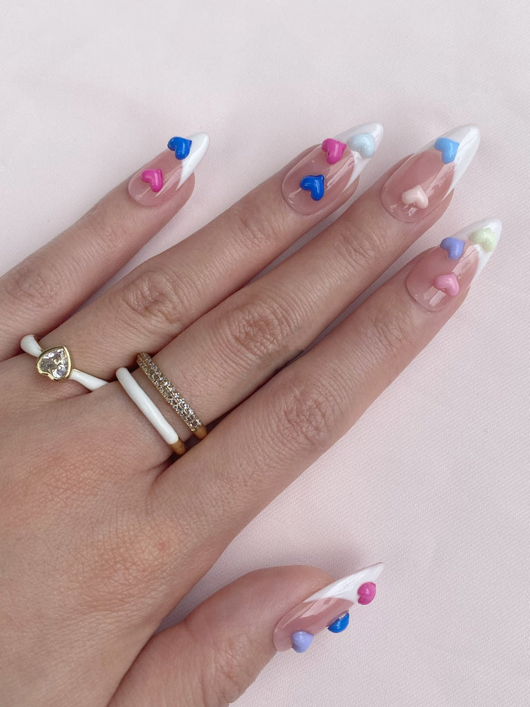 Hand-Painted Candy Hearts Almond Shaped Nails with Sticky Tabs & Kit A120