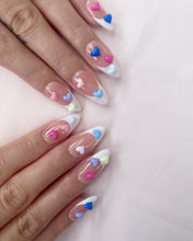 Load image into Gallery viewer, Hand-Painted Candy Hearts Almond Shaped Nails with Sticky Tabs &amp; Kit A120