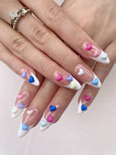 Load image into Gallery viewer, Hand-Painted Candy Hearts Almond Shaped Nails with Sticky Tabs &amp; Kit A120