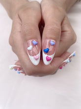 Load image into Gallery viewer, Hand-Painted Candy Hearts Almond Shaped Nails with Sticky Tabs &amp; Kit A120