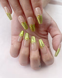 Hand-Painted Gold Moon Coffin Press-On Nails with Sticky Tabs & Kit A137