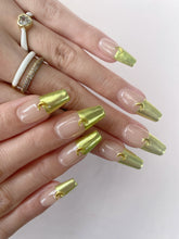 Load image into Gallery viewer, Hand-Painted Gold Moon Coffin Press-On Nails with Sticky Tabs &amp; Kit A137