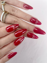 Load image into Gallery viewer, Hand-Painted Silk Bow Almond Shaped Nails with Sticky Tabs &amp; Kit A024