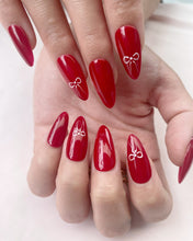 Load image into Gallery viewer, Hand-Painted Silk Bow Almond Shaped Nails with Sticky Tabs &amp; Kit A024
