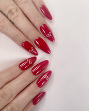 Load image into Gallery viewer, Hand-Painted Silk Bow Almond Shaped Nails with Sticky Tabs &amp; Kit A024