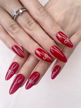 Load image into Gallery viewer, Hand-Painted Silk Bow Almond Shaped Nails with Sticky Tabs &amp; Kit A024