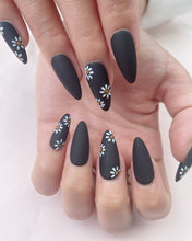 Load image into Gallery viewer, Hand-Painted Blackout Glam Almond Shaped Nails with Sticky Tabs &amp; Kit A138