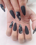 Hand-Painted Blackout Glam Almond Shaped Nails with Sticky Tabs & Kit A138
