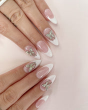 Load image into Gallery viewer, Hand-Painted Victorian Ribbon Almond Shaped Nails with Sticky Tabs &amp; Kit A114