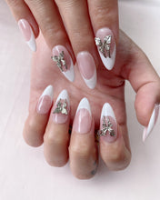 Load image into Gallery viewer, Hand-Painted Victorian Ribbon Almond Shaped Nails with Sticky Tabs &amp; Kit A114