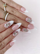 Load image into Gallery viewer, Hand-Painted Victorian Ribbon Almond Shaped Nails with Sticky Tabs &amp; Kit A114