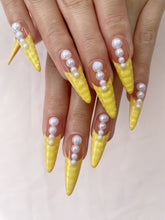 Load image into Gallery viewer, Hand-Painted Sun Salute Stiletto Nails with Sticky Tabs &amp; Kit C023