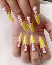 Load image into Gallery viewer, Hand-Painted Sun Salute Stiletto Nails with Sticky Tabs &amp; Kit C023