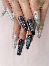 Load image into Gallery viewer, Hand-Painted Obsidian Moth Coffin Press-On Nails with Sticky Tabs &amp; Kit Y101