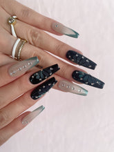 Load image into Gallery viewer, Hand-Painted Obsidian Moth Coffin Press-On Nails with Sticky Tabs &amp; Kit Y101