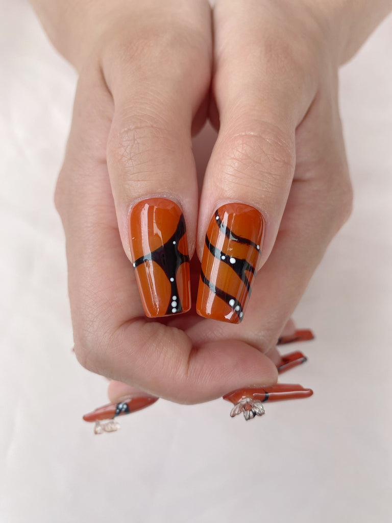 Hand-Painted Rust Wing Coffin Press-On Nails with Sticky Tabs & Kit Y097