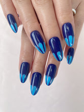 Load image into Gallery viewer, Hand-Painted Midnight Morpho Almond Shaped Nails with Sticky Tabs &amp; Kit Y094