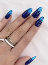 Load image into Gallery viewer, Hand-Painted Midnight Morpho Almond Shaped Nails with Sticky Tabs &amp; Kit Y094