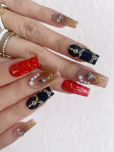 Load image into Gallery viewer, Hand-Painted Cemetery Roses Coffin Press-On Nails with Sticky Tabs &amp; Kit Y028