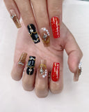 Hand-Painted Cemetery Roses Coffin Press-On Nails with Sticky Tabs & Kit Y028