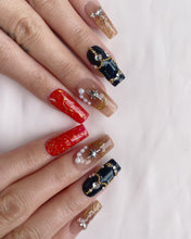 Load image into Gallery viewer, Hand-Painted Cemetery Roses Coffin Press-On Nails with Sticky Tabs &amp; Kit Y028