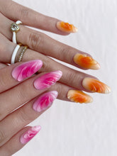 Load image into Gallery viewer, Hand-Painted Sunset Candy Almond Shaped Nails with Sticky Tabs &amp; Kit Y027