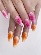 Load image into Gallery viewer, Hand-Painted Sunset Candy Almond Shaped Nails with Sticky Tabs &amp; Kit Y027