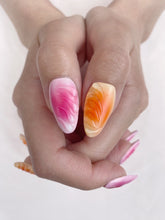 Load image into Gallery viewer, Hand-Painted Sunset Candy Almond Shaped Nails with Sticky Tabs &amp; Kit Y027