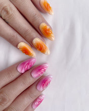 Load image into Gallery viewer, Hand-Painted Sunset Candy Almond Shaped Nails with Sticky Tabs &amp; Kit Y027