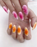 Hand-Painted Sunset Candy Almond Shaped Nails with Sticky Tabs & Kit Y027