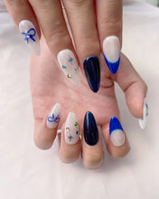 Load image into Gallery viewer, Hand-Painted Moonlit Stars Almond Shaped Nails with Sticky Tabs &amp; Kit A124