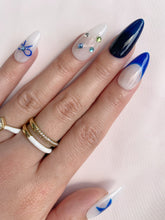 Load image into Gallery viewer, Hand-Painted Moonlit Stars Almond Shaped Nails with Sticky Tabs &amp; Kit A124