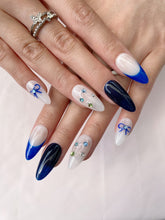 Load image into Gallery viewer, Hand-Painted Moonlit Stars Almond Shaped Nails with Sticky Tabs &amp; Kit A124