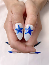 Load image into Gallery viewer, Hand-Painted Moonlit Stars Almond Shaped Nails with Sticky Tabs &amp; Kit A124