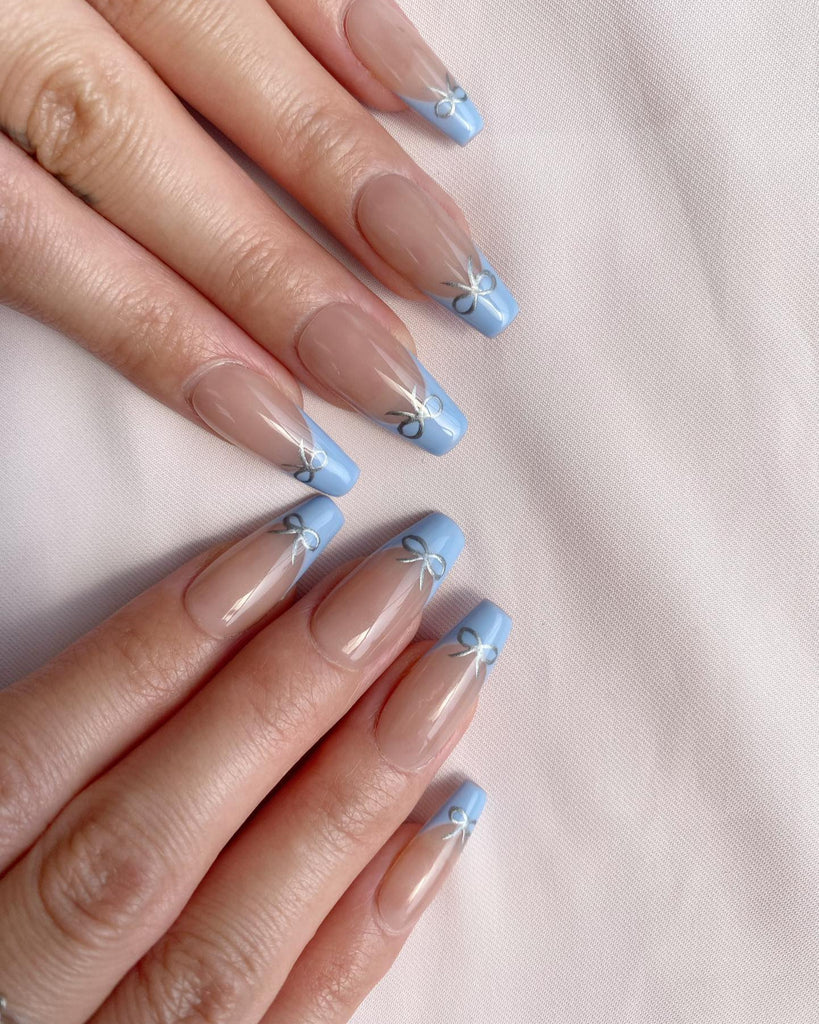 Hand-Painted Picasso’s Blue Coffin Press-On Nails with Sticky Tabs & Kit A079