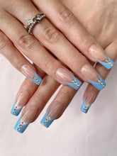 Load image into Gallery viewer, Hand-Painted Picasso’s Blue Coffin Press-On Nails with Sticky Tabs &amp; Kit A079